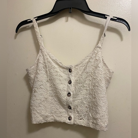 Aeropostale Womens White Lace Cami Crop Tank Top M Medium Bust 34” Button Up - Picture 1 of 5